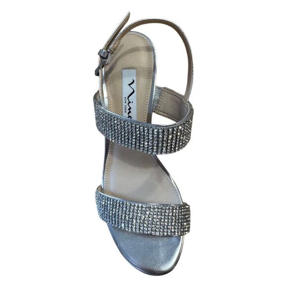 Nina Naomi Rhinestone Open Toe Block Heel Silver Wmns Size 5M - WORN ONCE - Picture 4 of 8